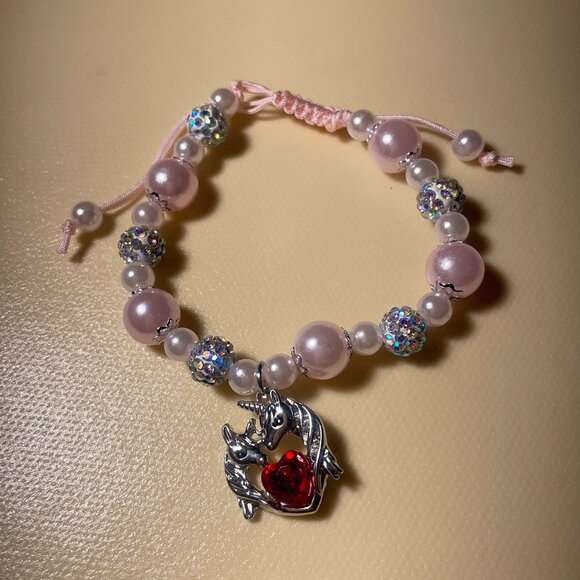 Adjustable Pink & Pearl Unicorn Charm Bracelet - Picture 2 of 6